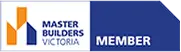 Logo for Master Builders Victoria with orange and blue building icon on the left, highlighting Roofing Melbourne expertise, and the word MEMBER on a blue background to the right.
